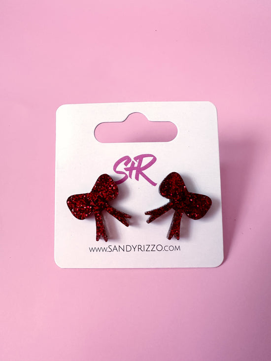 Maroon Glitter Bow Stud