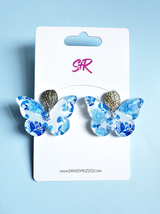 Blue and White Toile Butterfly