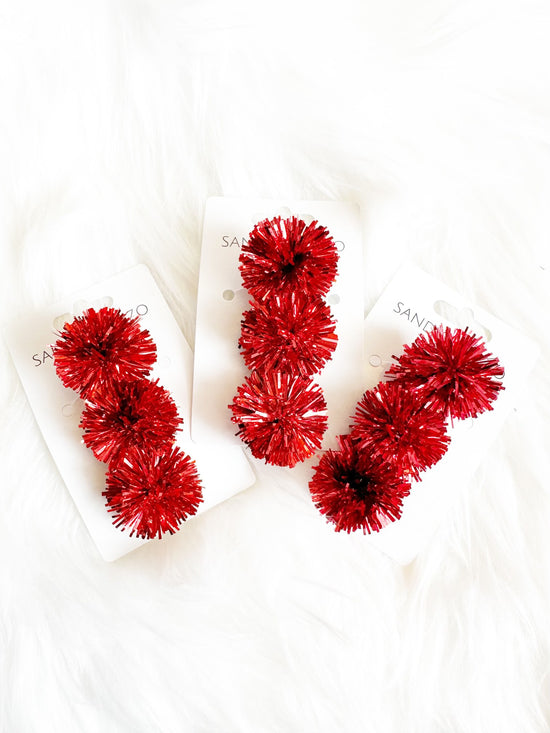 Red Party Pom Hair Clip