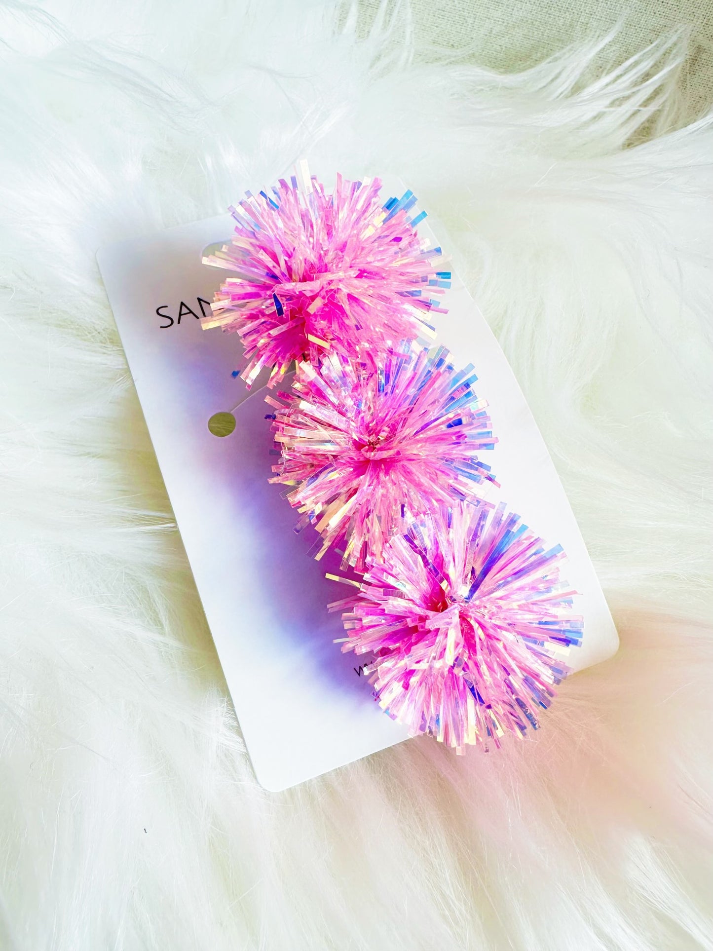 Pink Iridescent Party Pom Hair Clip
