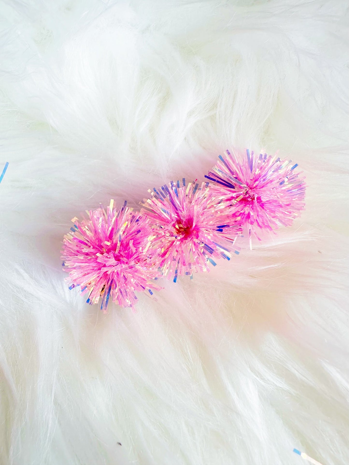 Pink Iridescent Party Pom Hair Clip
