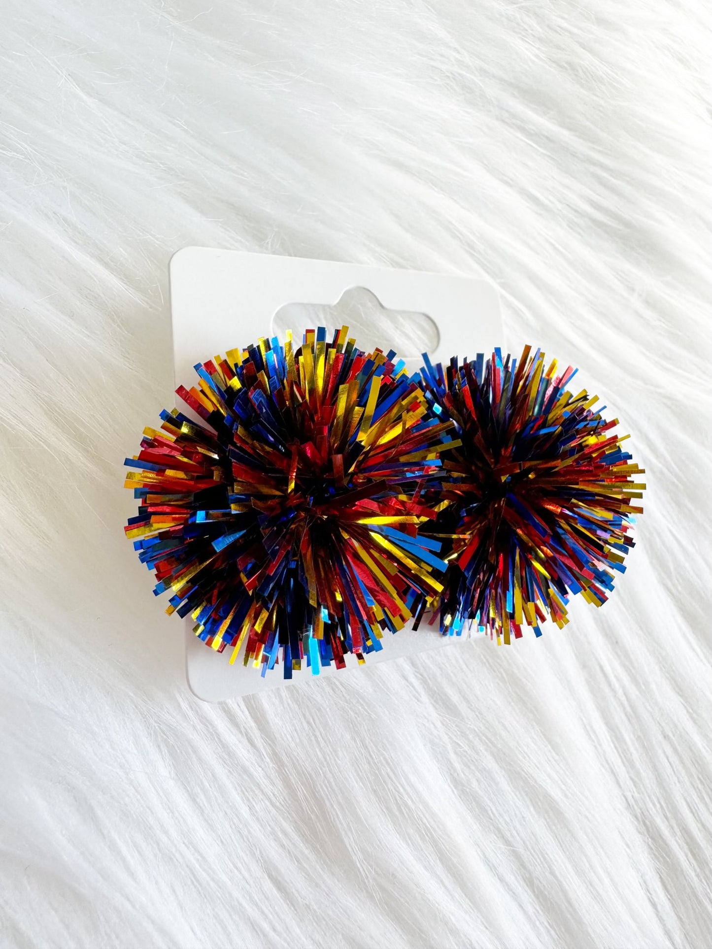 Red, Gold, and Blue Party Pom Stud