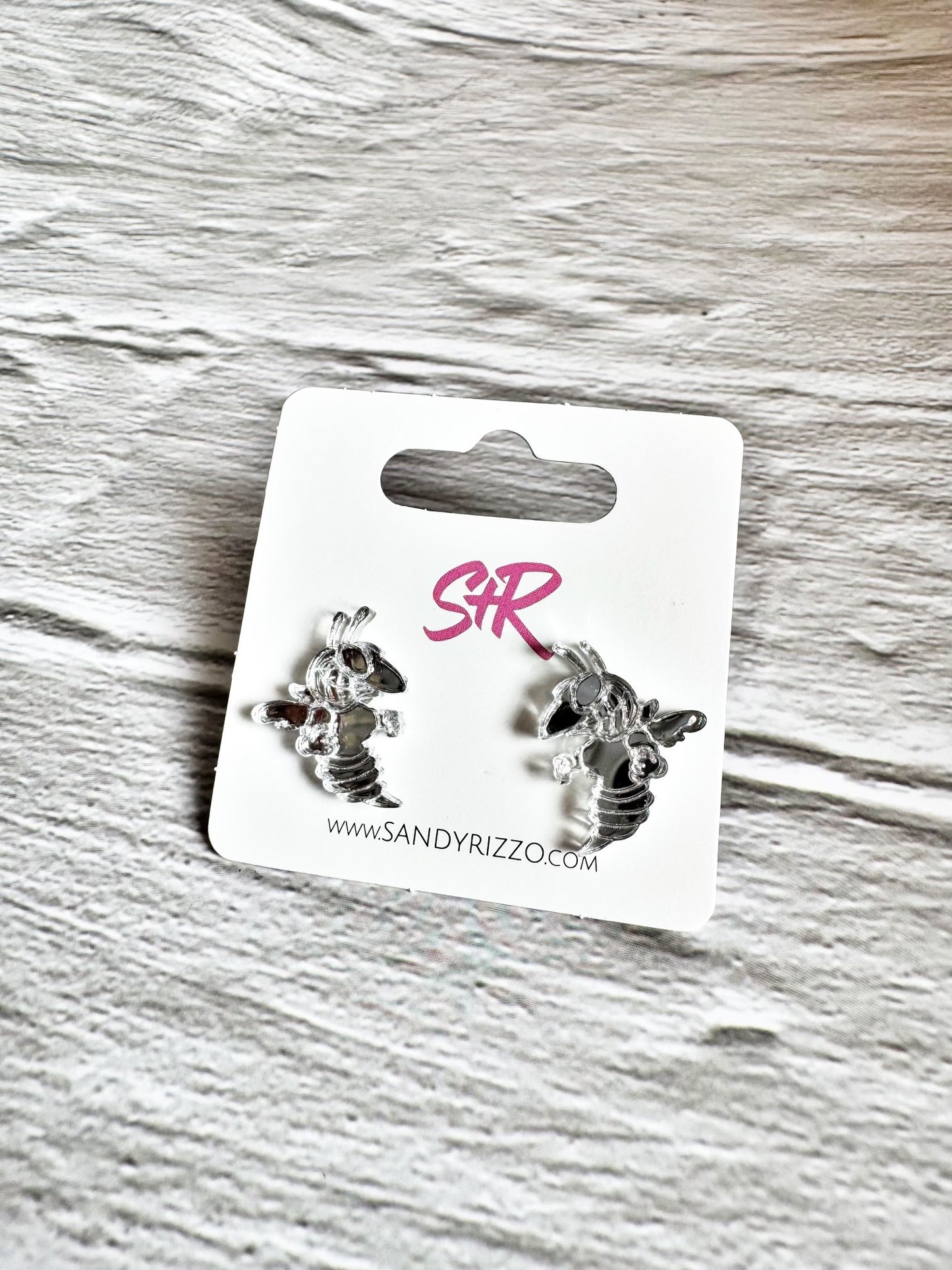 Silver Mirrored Hornet Stud