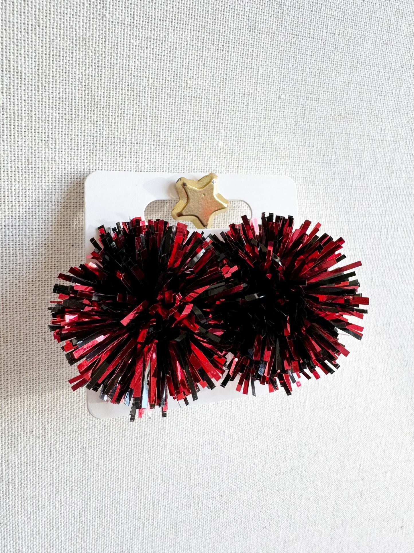 Red and Black Party Pom Stud