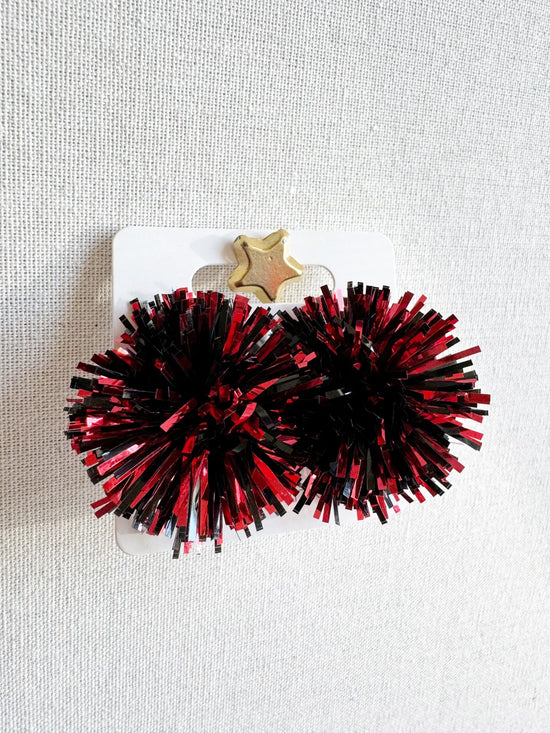Red and Black Party Pom Stud