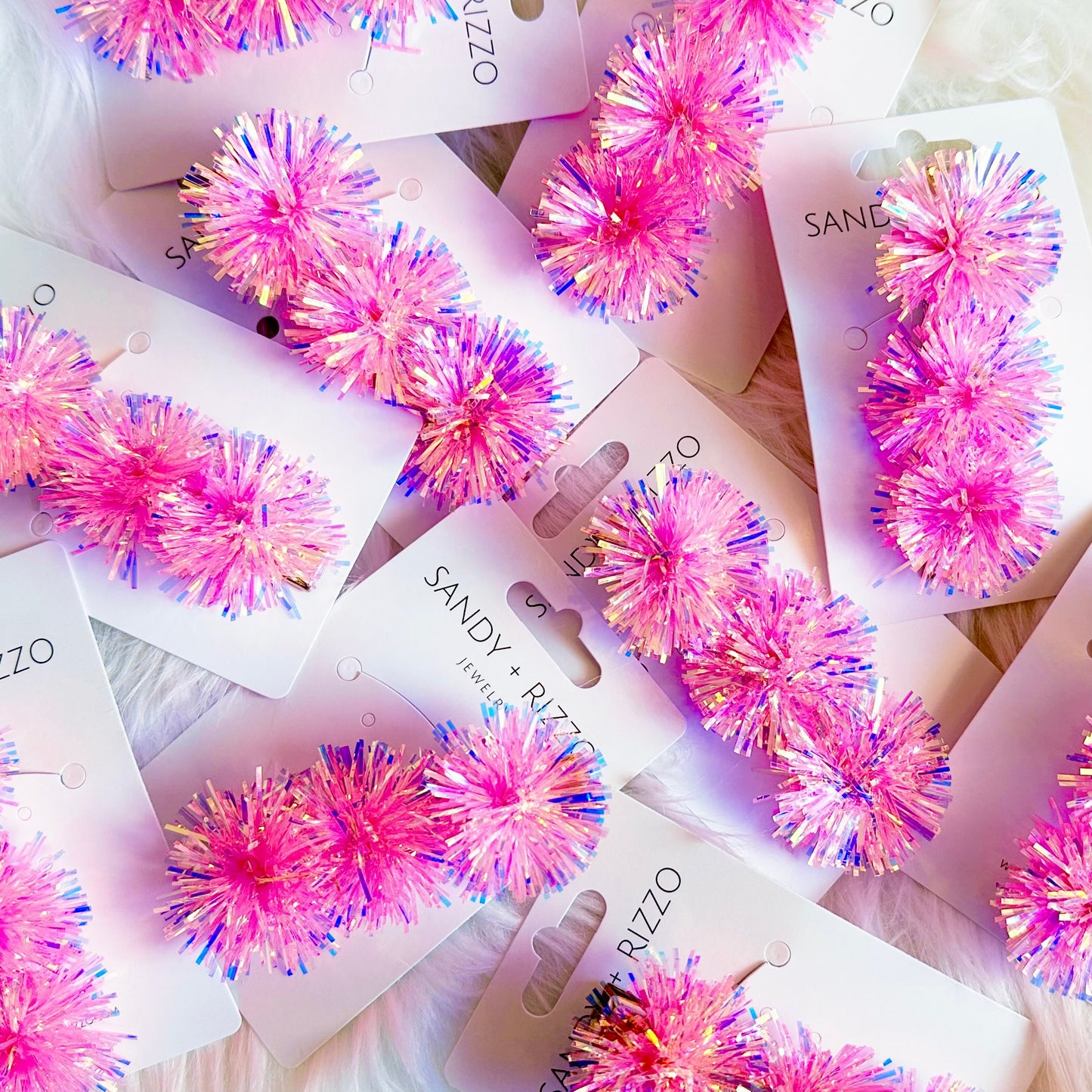 Pink Iridescent Party Pom Hair Clip