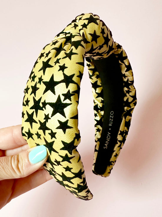 Gold and Black faux leather star headband