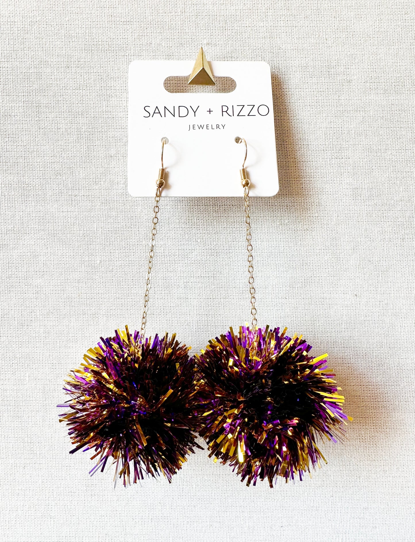 Sandy Rizzo Purple and Gold Pom Dangle