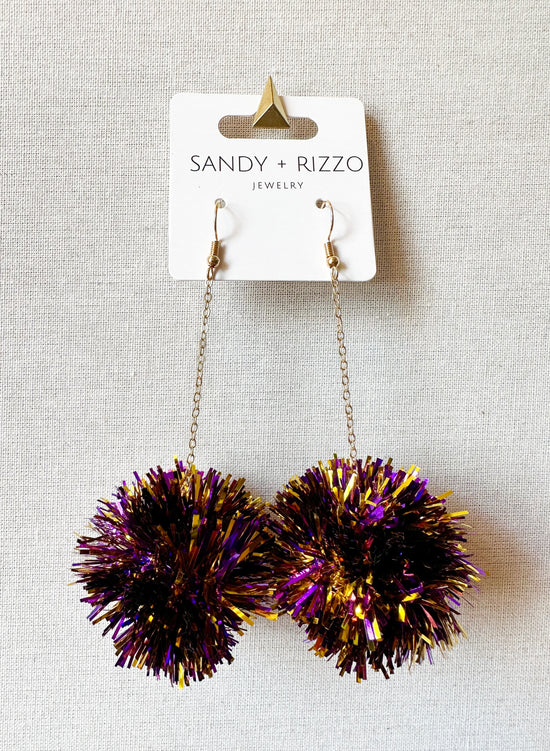 Load image into Gallery viewer, Purple and Gold Pom Dangle
