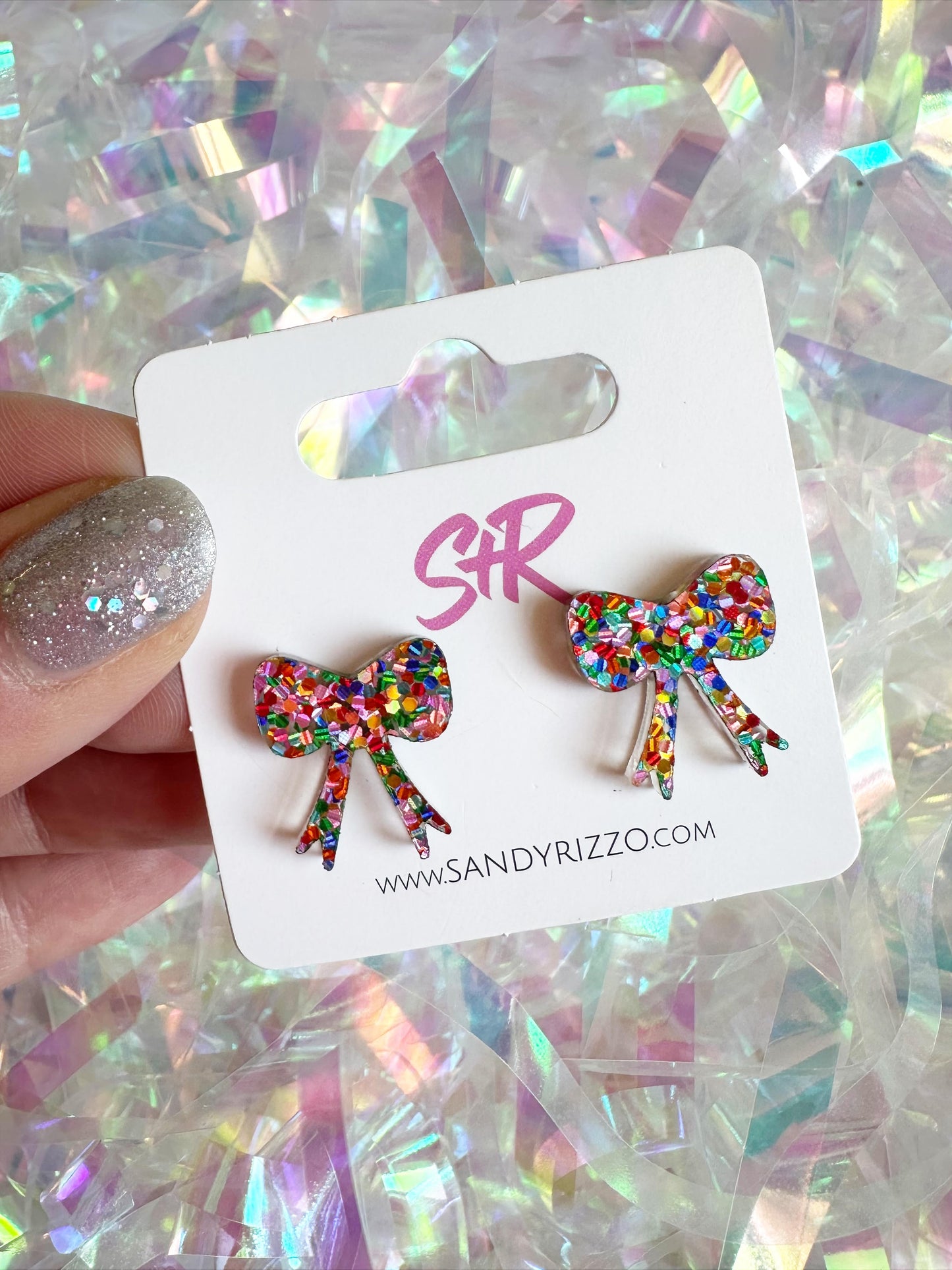 Confetti Dot Bow Stud