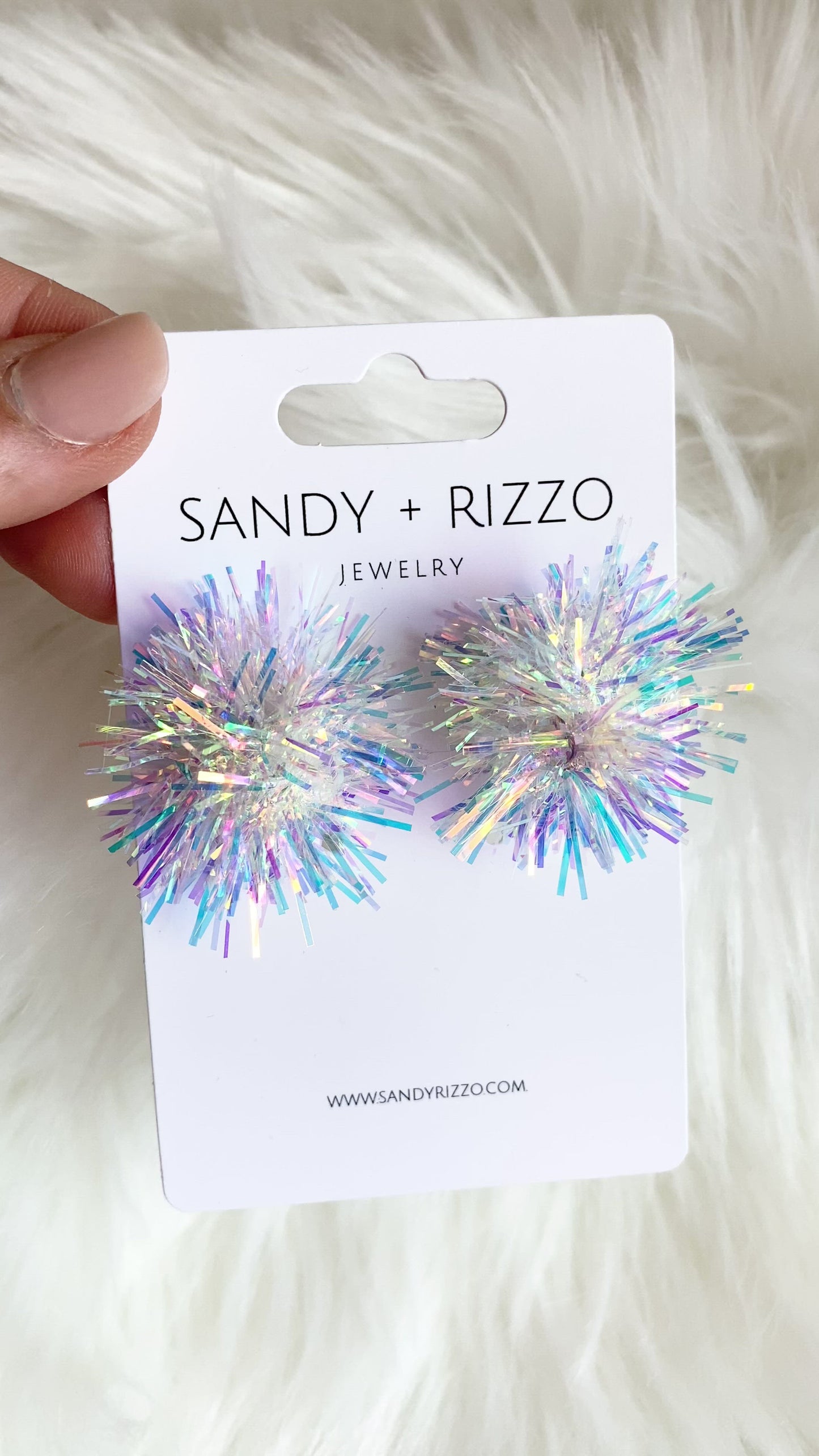 Load and play video in Gallery viewer, White Iridescent Party Pom Stud

