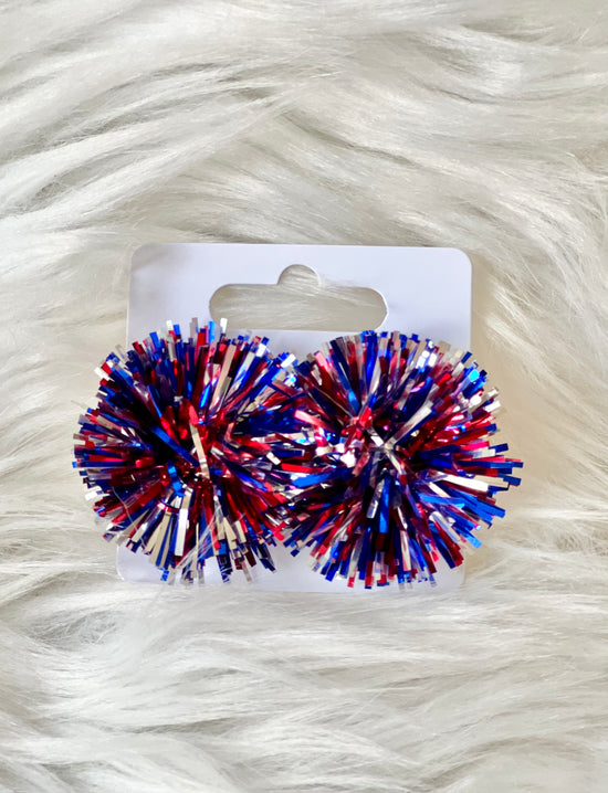 Red, Silver and Blue Party Pom Stud