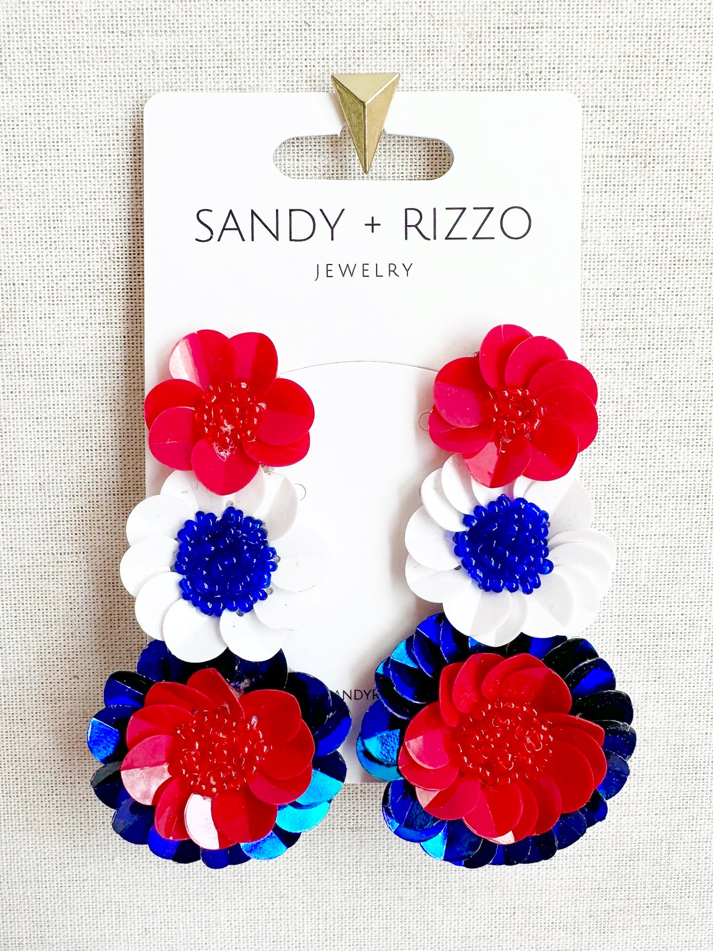 Red, white and blue triple flower