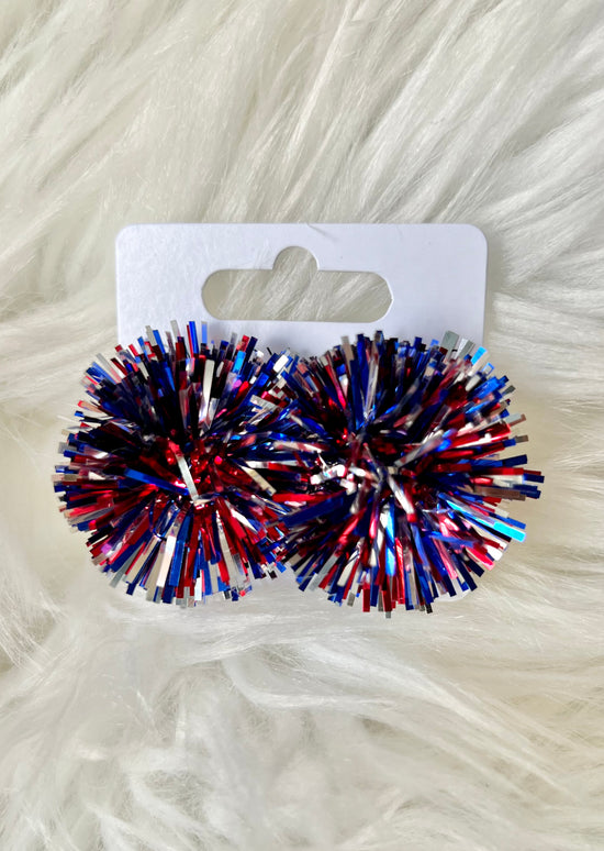 Red, silver and blue Pom Stud